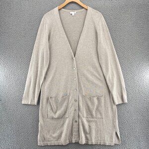 J Jill Sweater Womens Medium Ivory Silk Cashmere Blend Cardigan V Neck Button Up